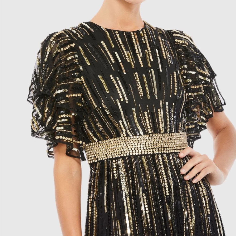 Mac Duggal Black and Gold Sequin Maxi Dress